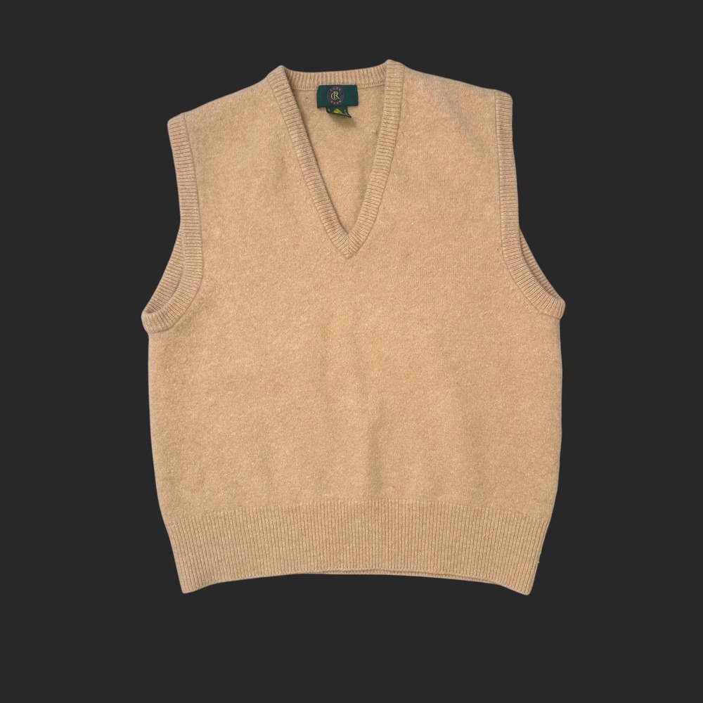 Club Room Mens Tan 100% Lambswool V-Neck Sweater Vest Size Medium